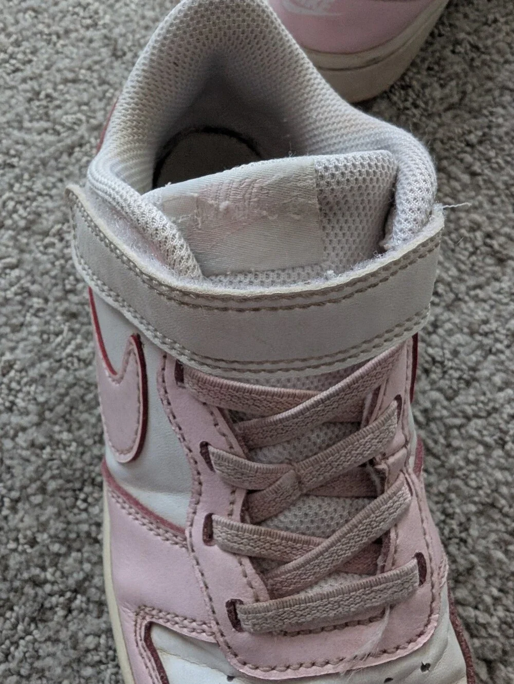 Kids Nike White and Light Pink Court Borough Sneakers